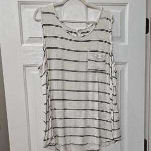 Womens Tank - Oatmeal Navy Stripe - Size 3x
